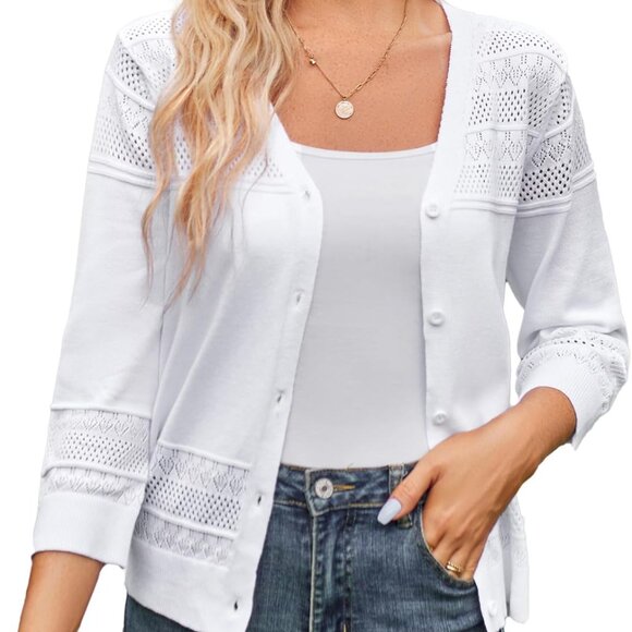 Grace Karin White Knit Cardigan Size XL NWT Open Front Casual Cottage Core - Picture 1 of 9